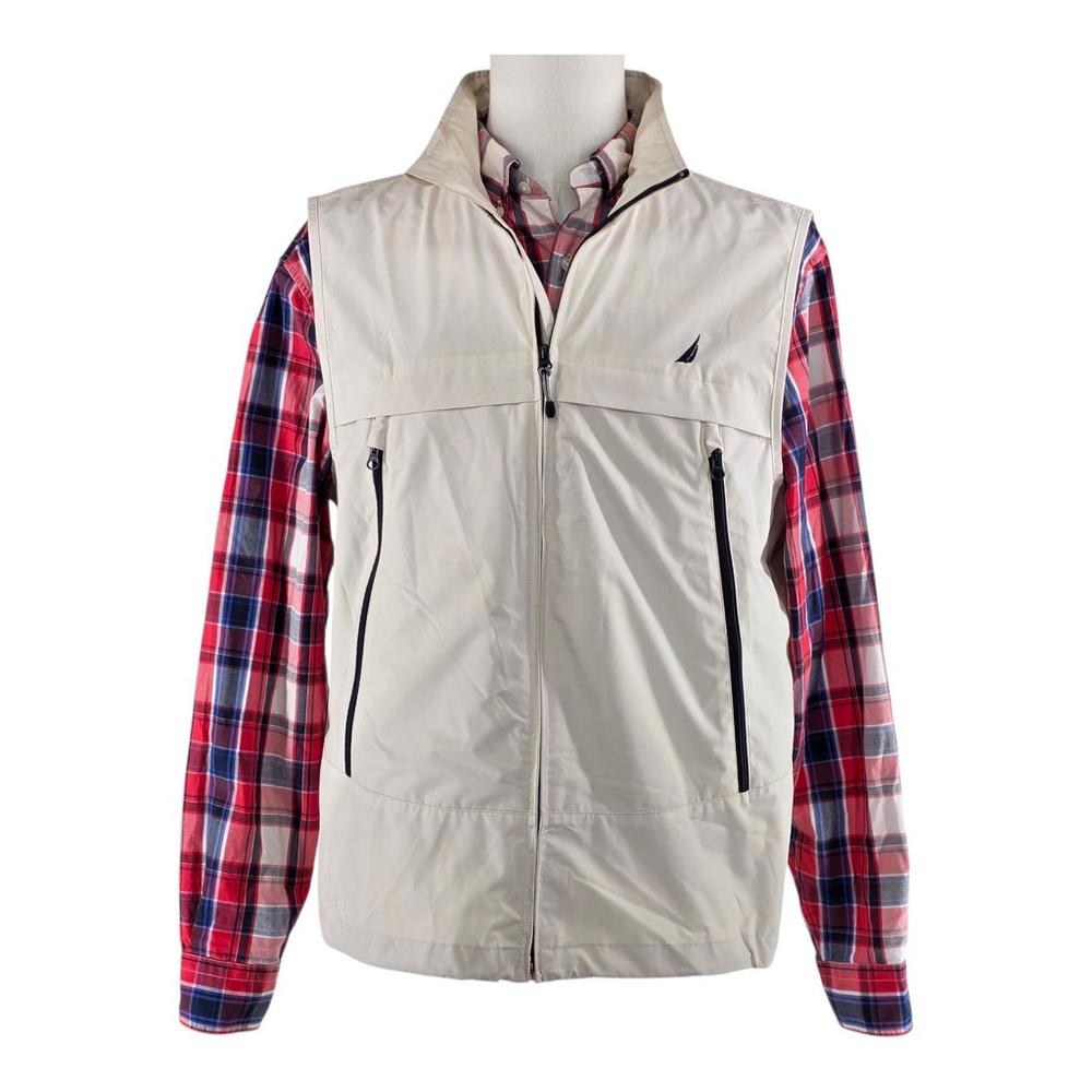 Nautica Men’s Vest M Beige Zip Front Windbreaker Water Resistant Sample Logo